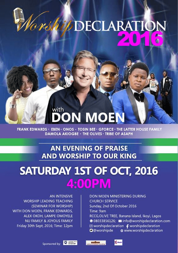 Don Meon Frank Edwards And Others To Feature At Worship Declaration 2016 Programme.