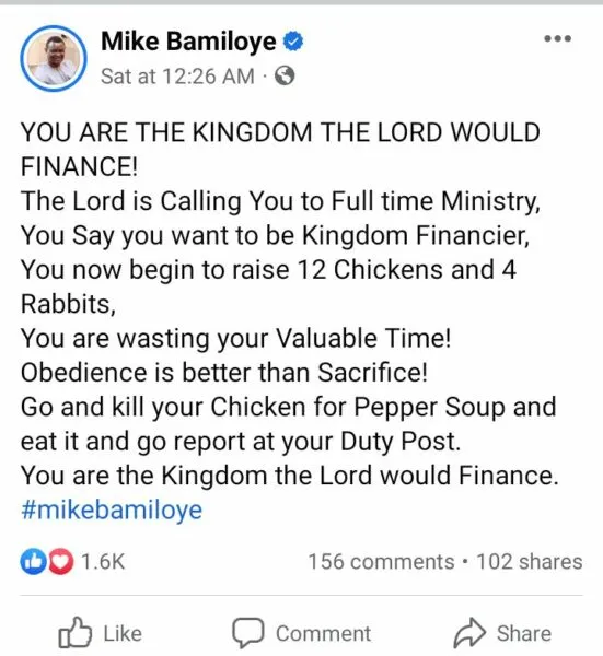 Mike Bamiloye Advises Those Refusing God Calling Into Full Time Ministry Facebook Screenshot